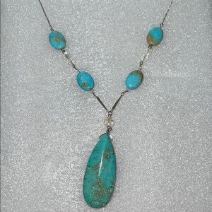 Genuine Turquoise and Crystal Pendant Necklace